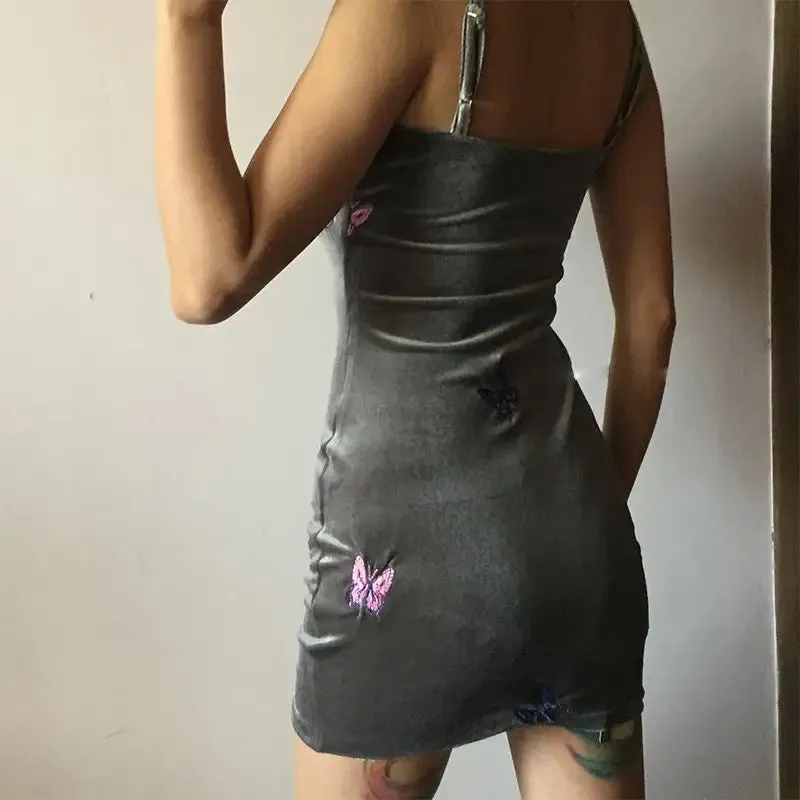 Embroidered Butterfly Flat Dress