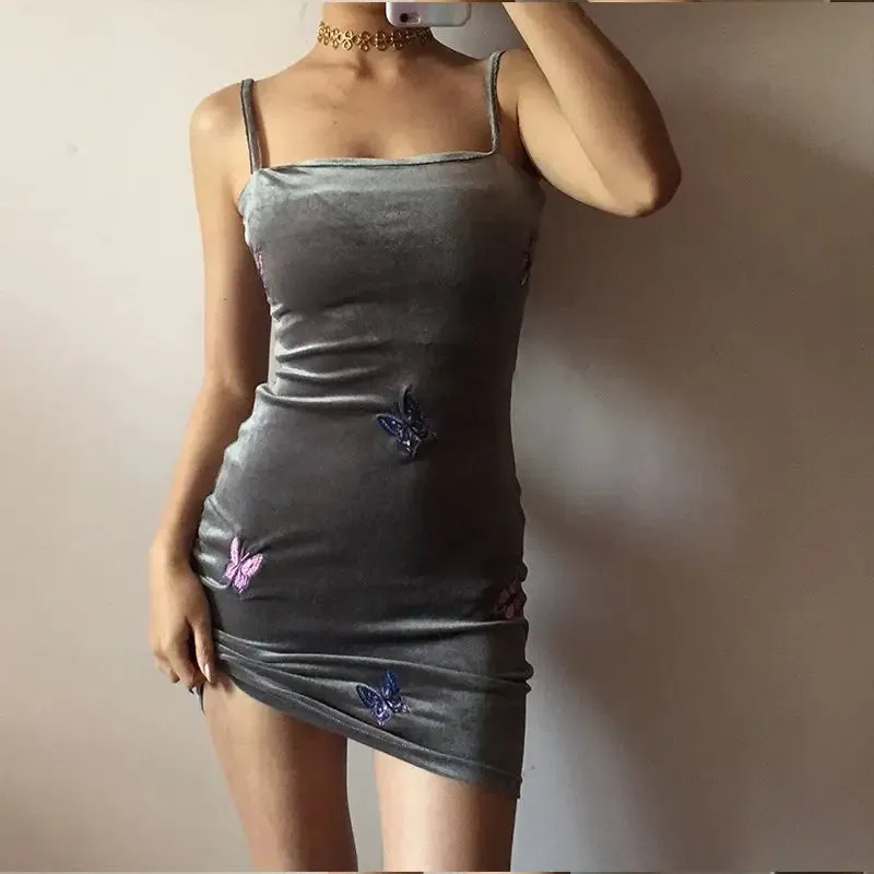 Embroidered Butterfly Flat Dress