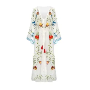 Embroidery Flowers Retro Tassel Dress