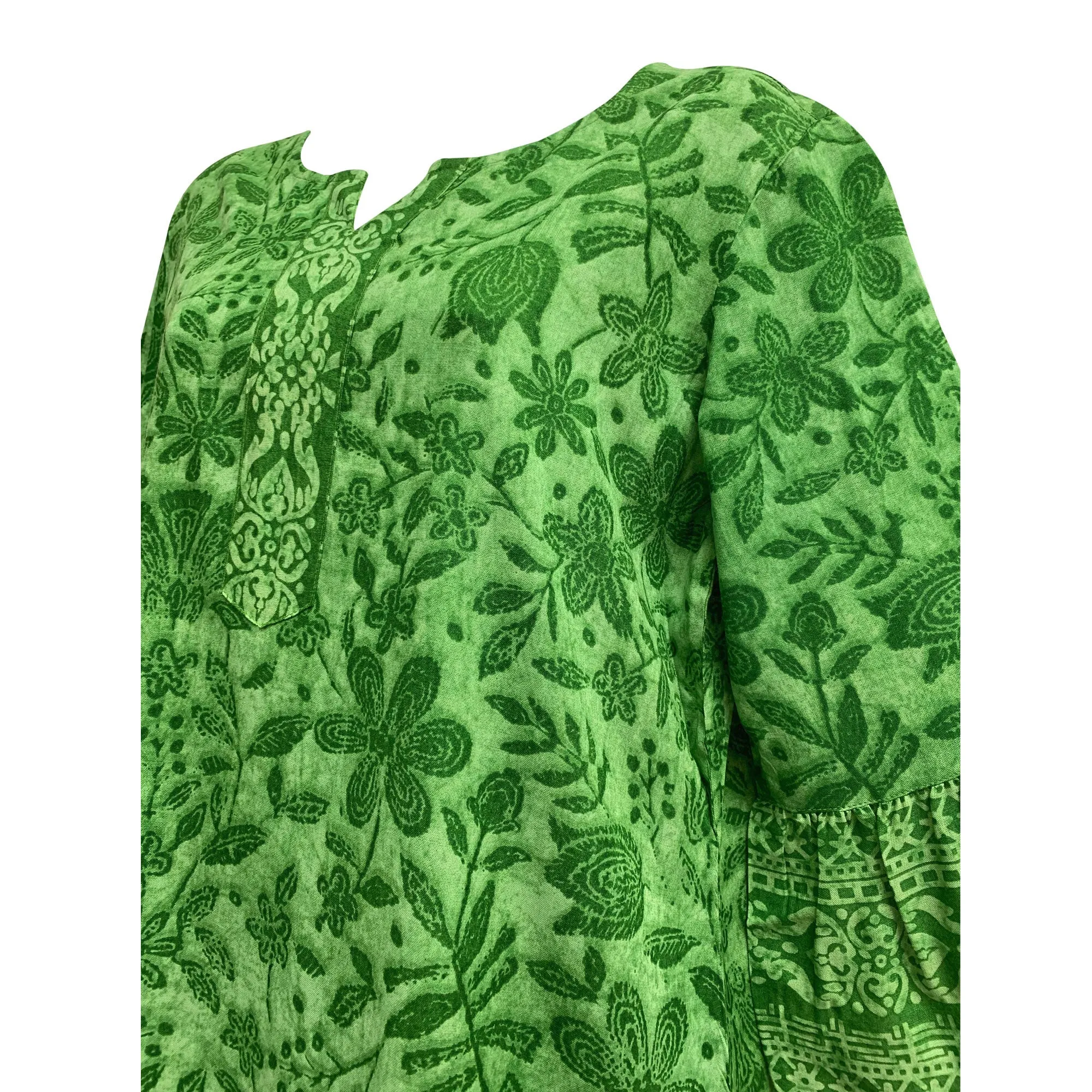 Ethnic Boho Classic style Printed Short Mini  jumper Dress green printed floral midi dress