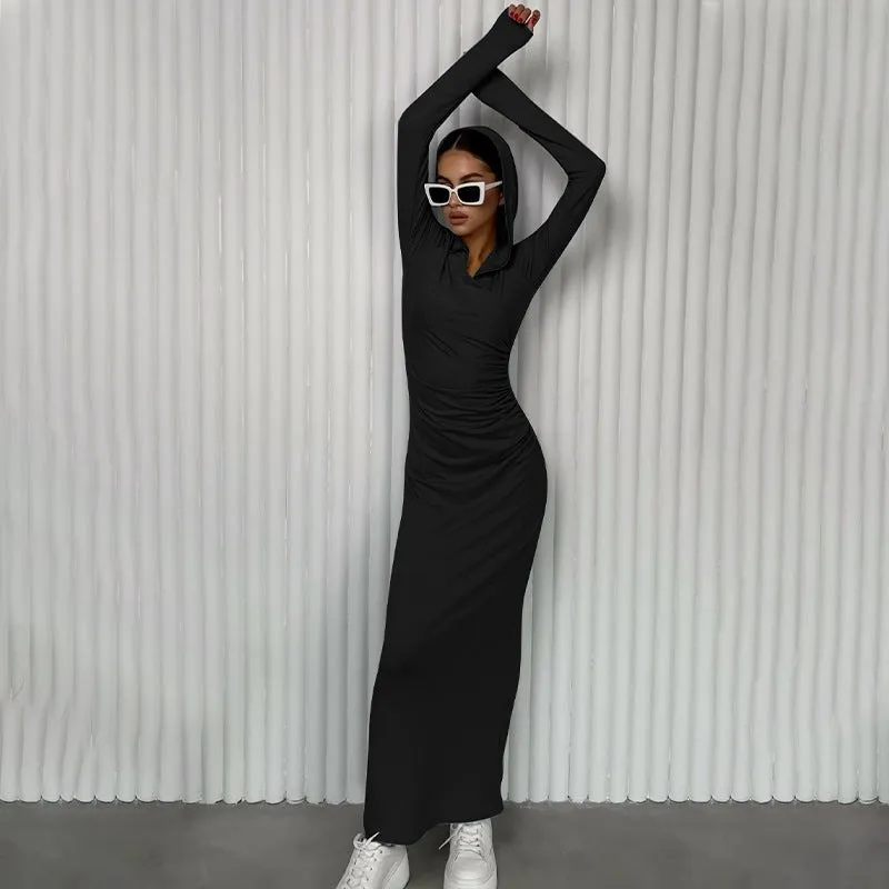 Eva V Neck Hooded Maxi Dress