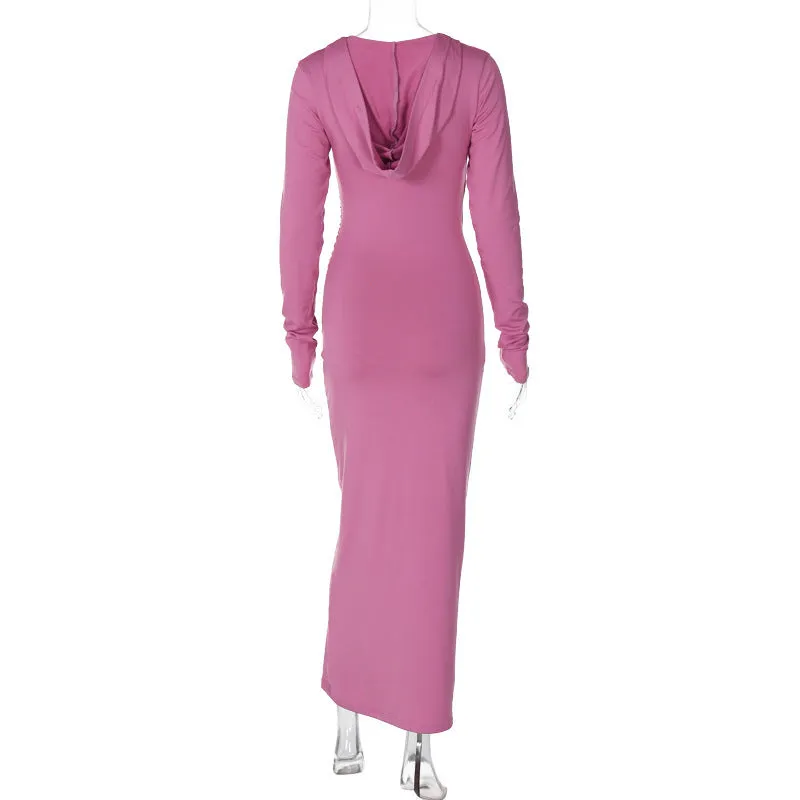 Eva V Neck Hooded Maxi Dress