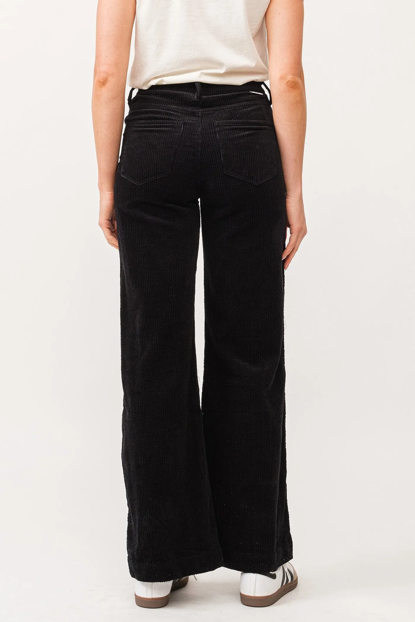 FIONA HIGH RISE CLEAN HEM WIDE LEG PANTS BLACK CORDUROY