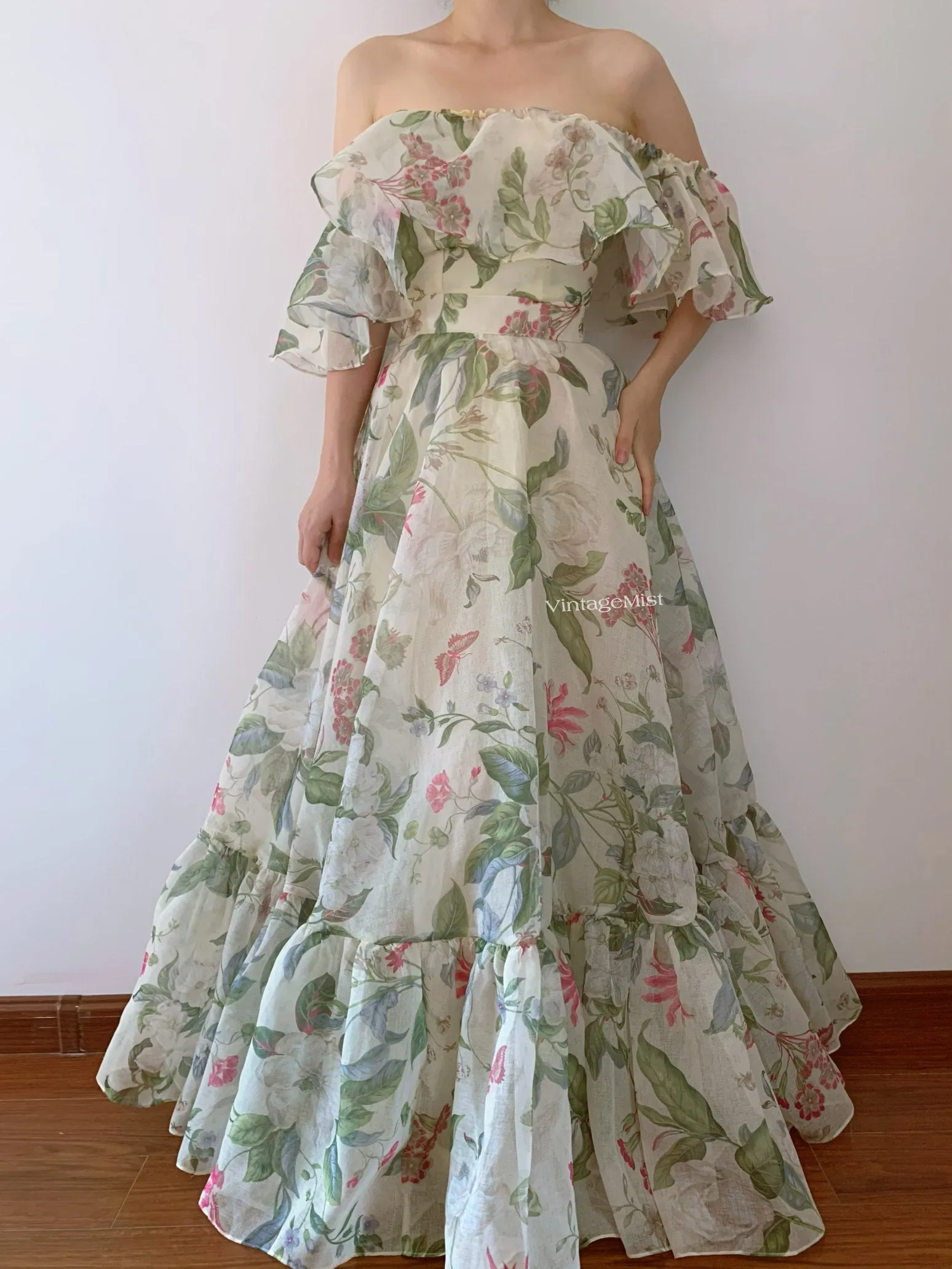 Floral Botanical Fairy Corset Top Maxi Skirt Two Piece Set