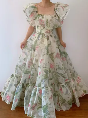 Floral Botanical Fairy Corset Top Maxi Skirt Two Piece Set