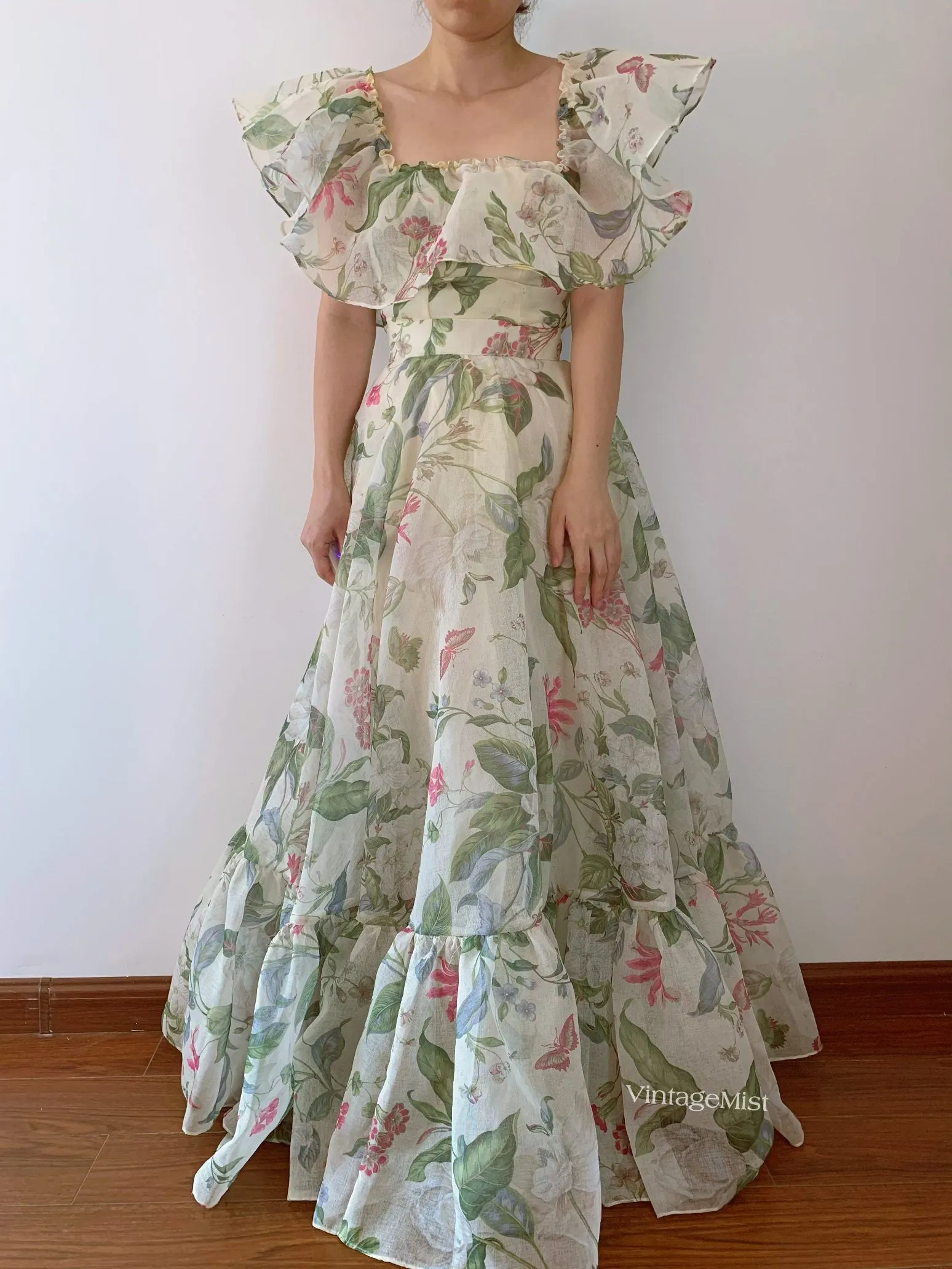 Floral Botanical Fairy Corset Top Maxi Skirt Two Piece Set