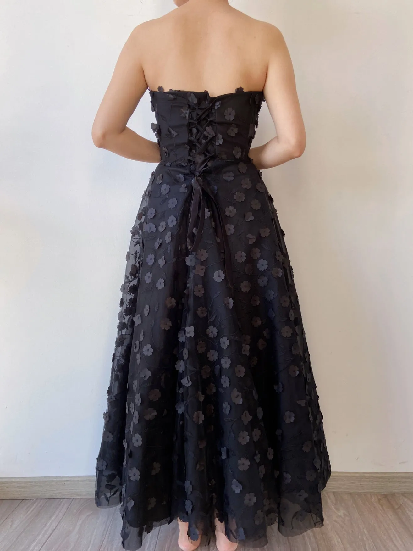 Floral Embroidery Tulle Off Shoulder Gown Dress