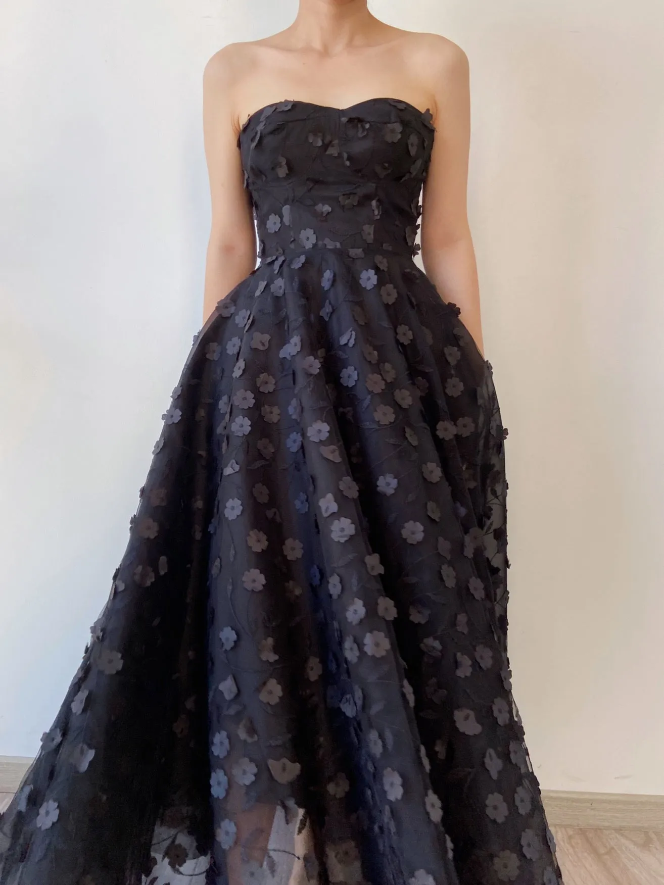 Floral Embroidery Tulle Off Shoulder Gown Dress