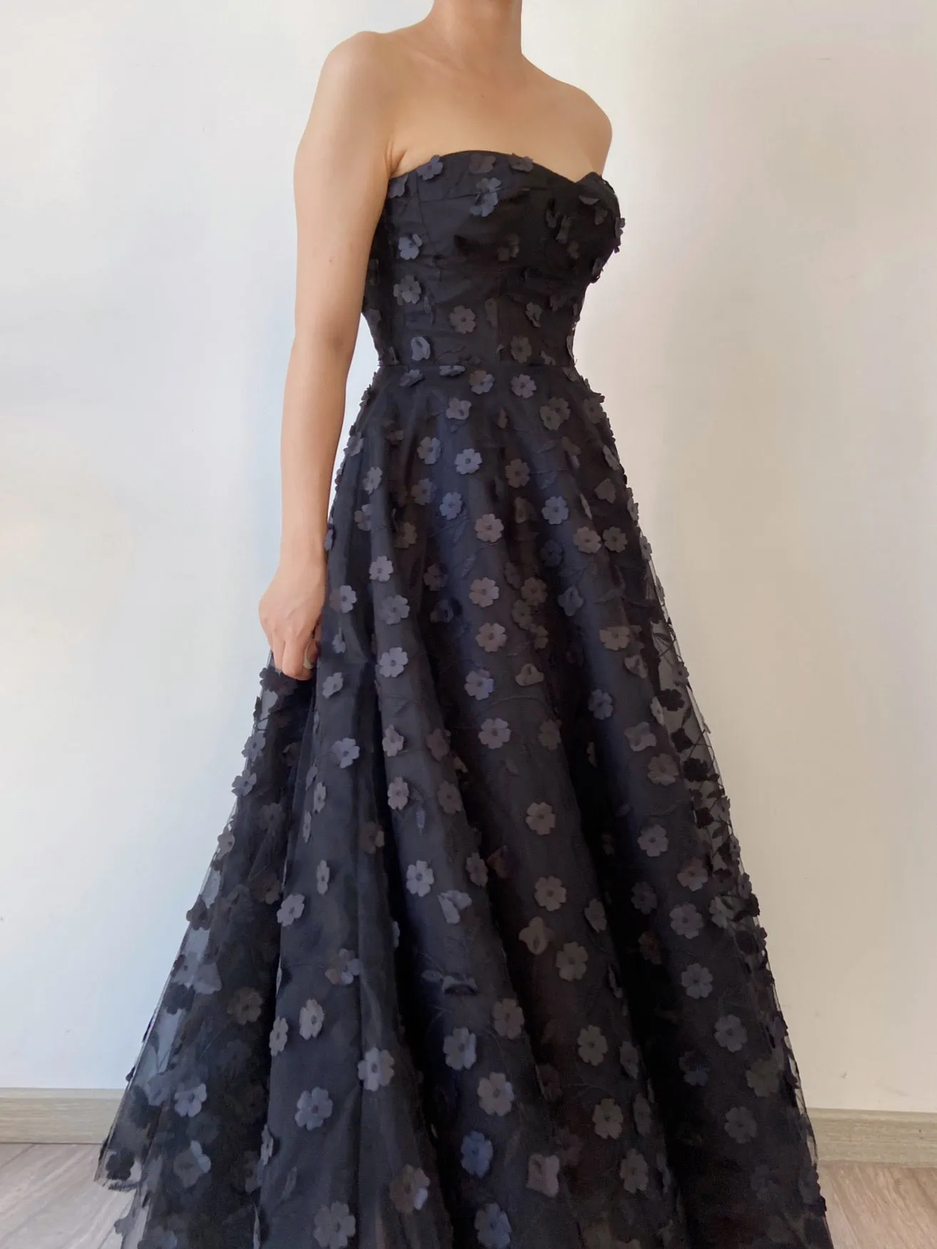 Floral Embroidery Tulle Off Shoulder Gown Dress