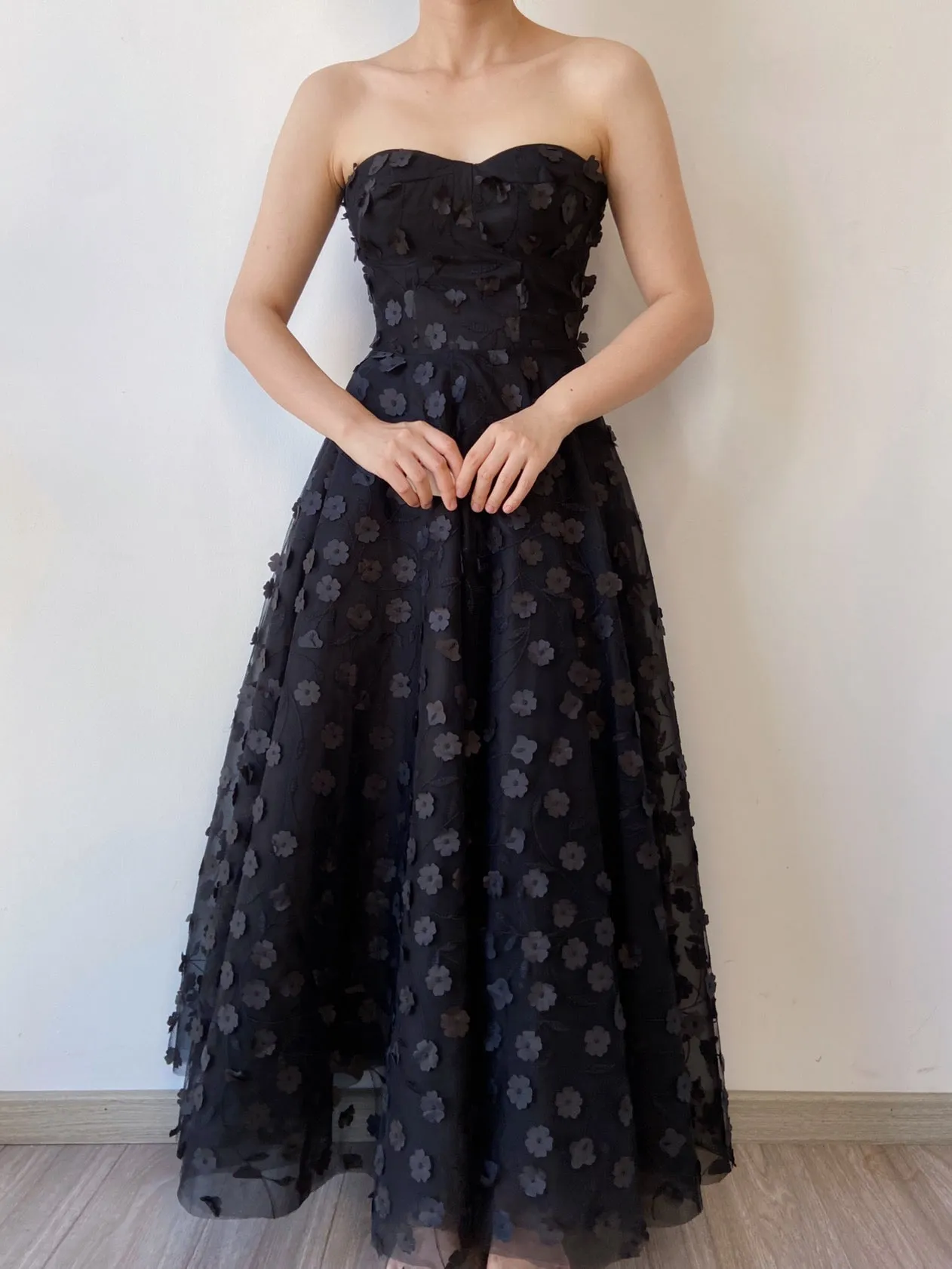 Floral Embroidery Tulle Off Shoulder Gown Dress
