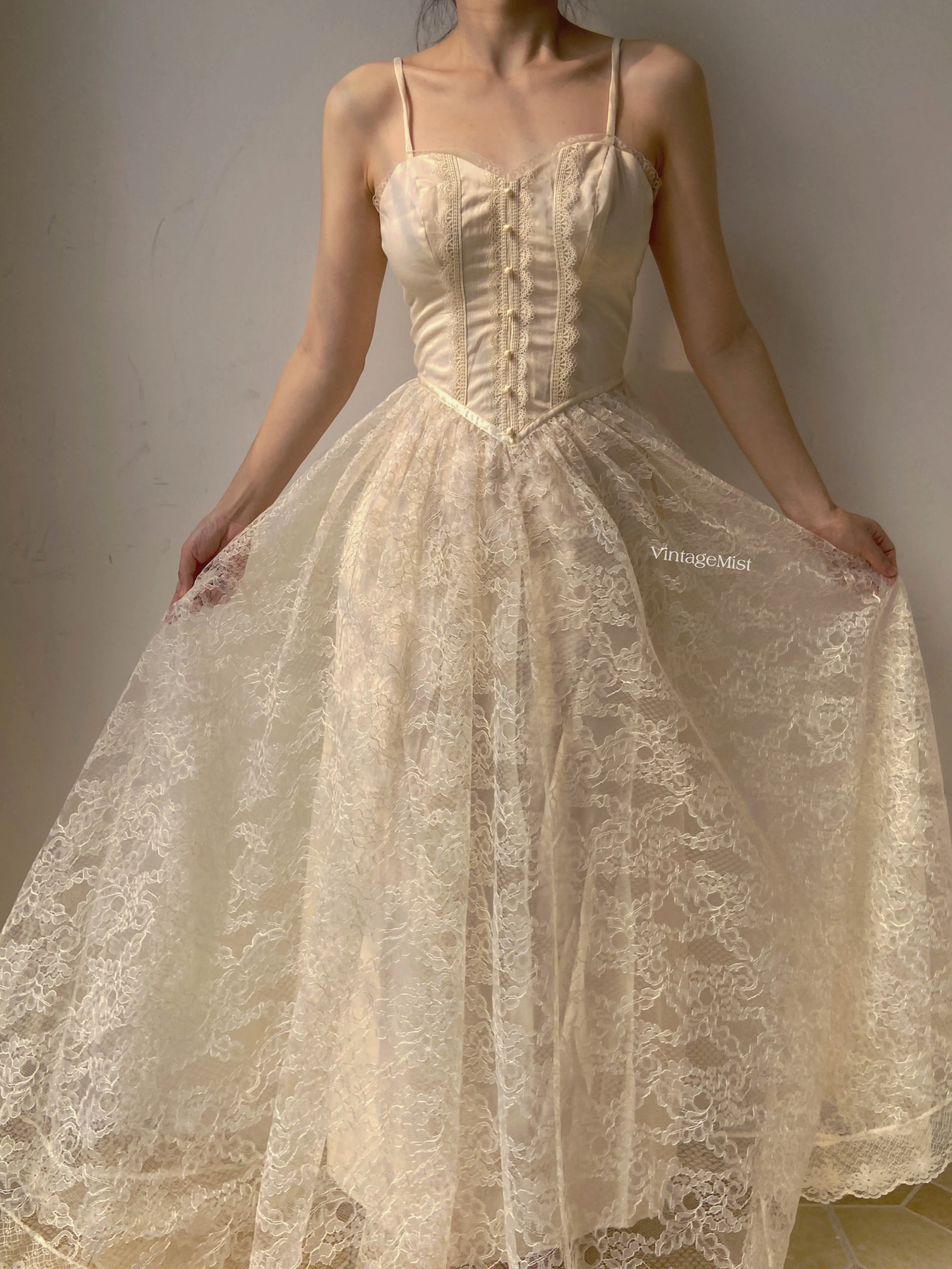 Floral Lace Strap Corset Dress