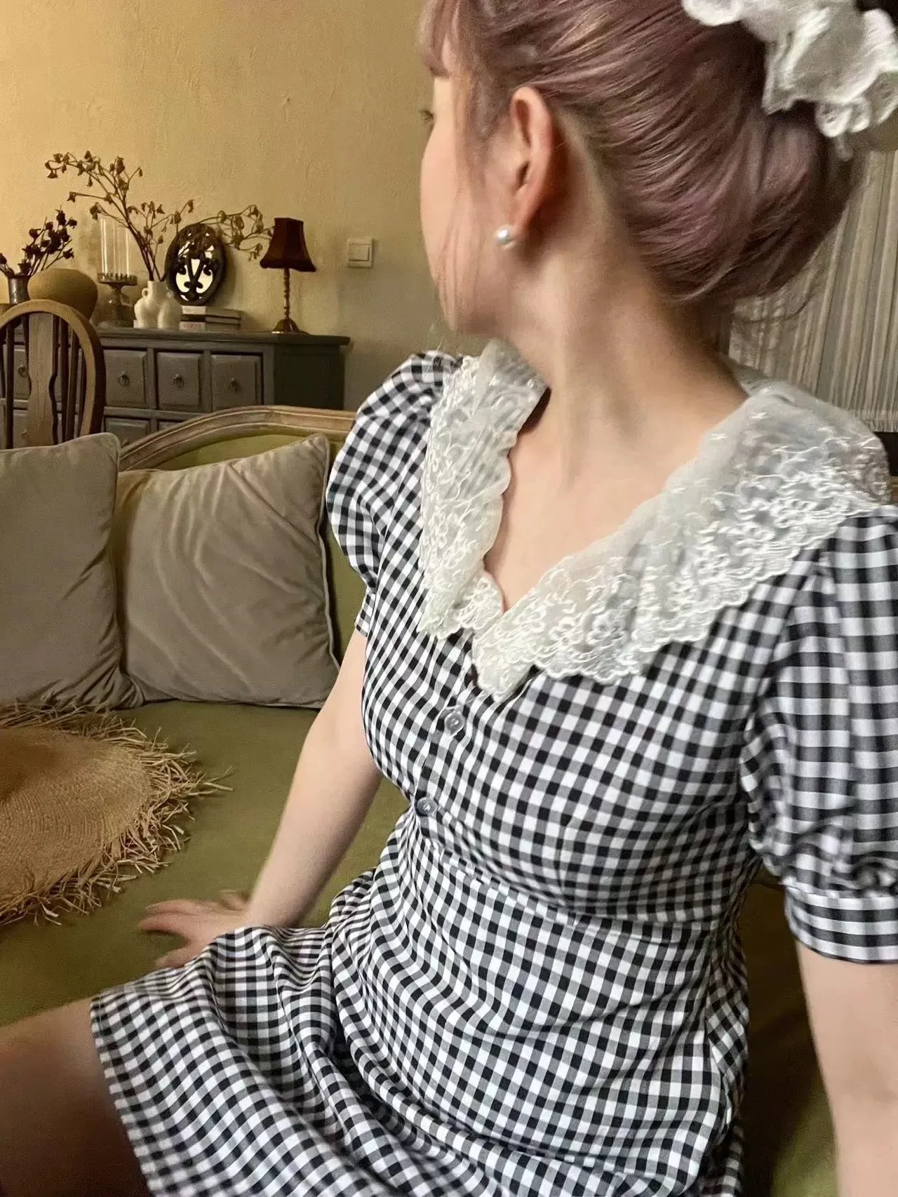 French Doll Gingham Vintage Mini Dress