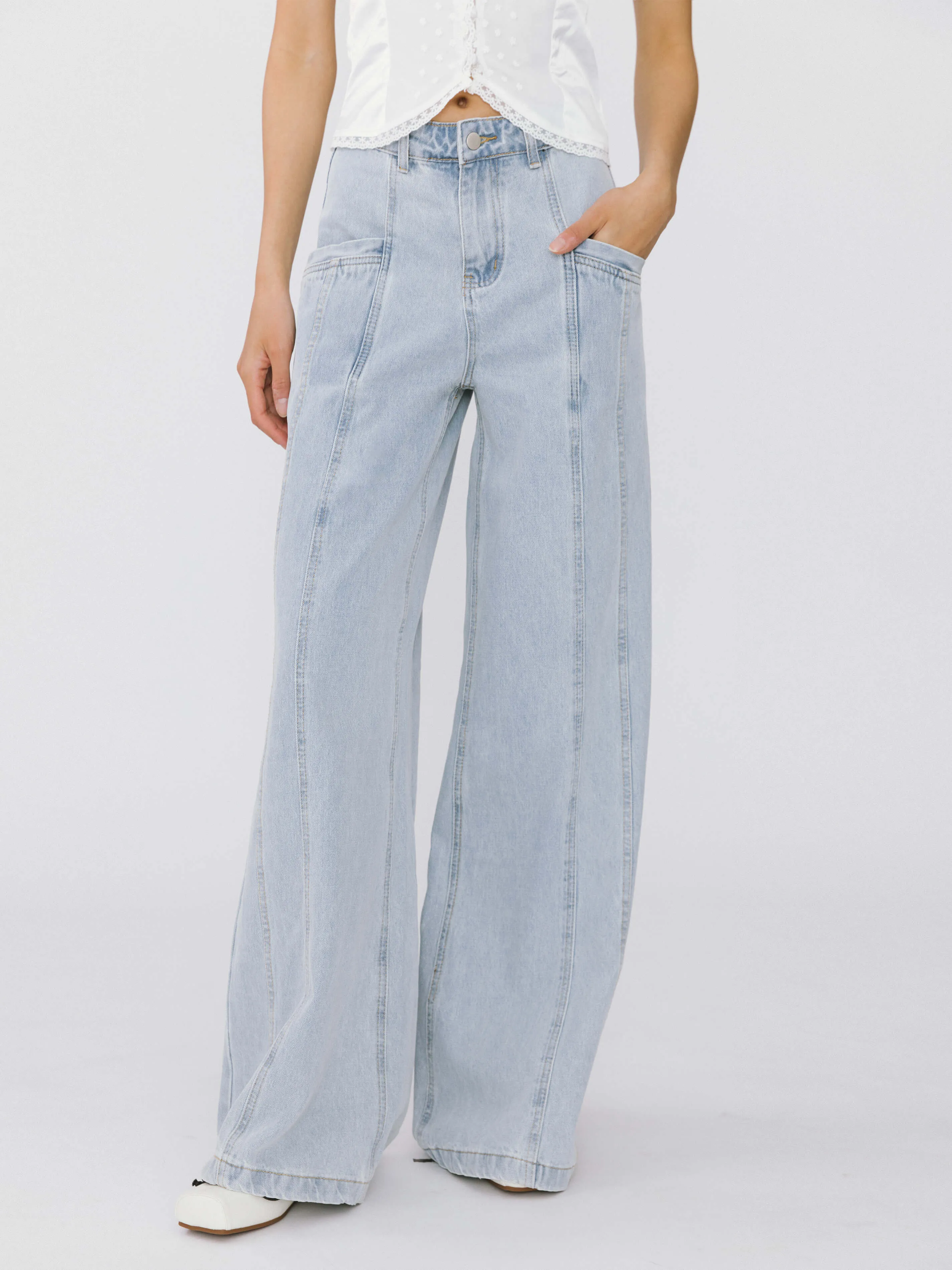Front Stitch Wide Leg Jeans
