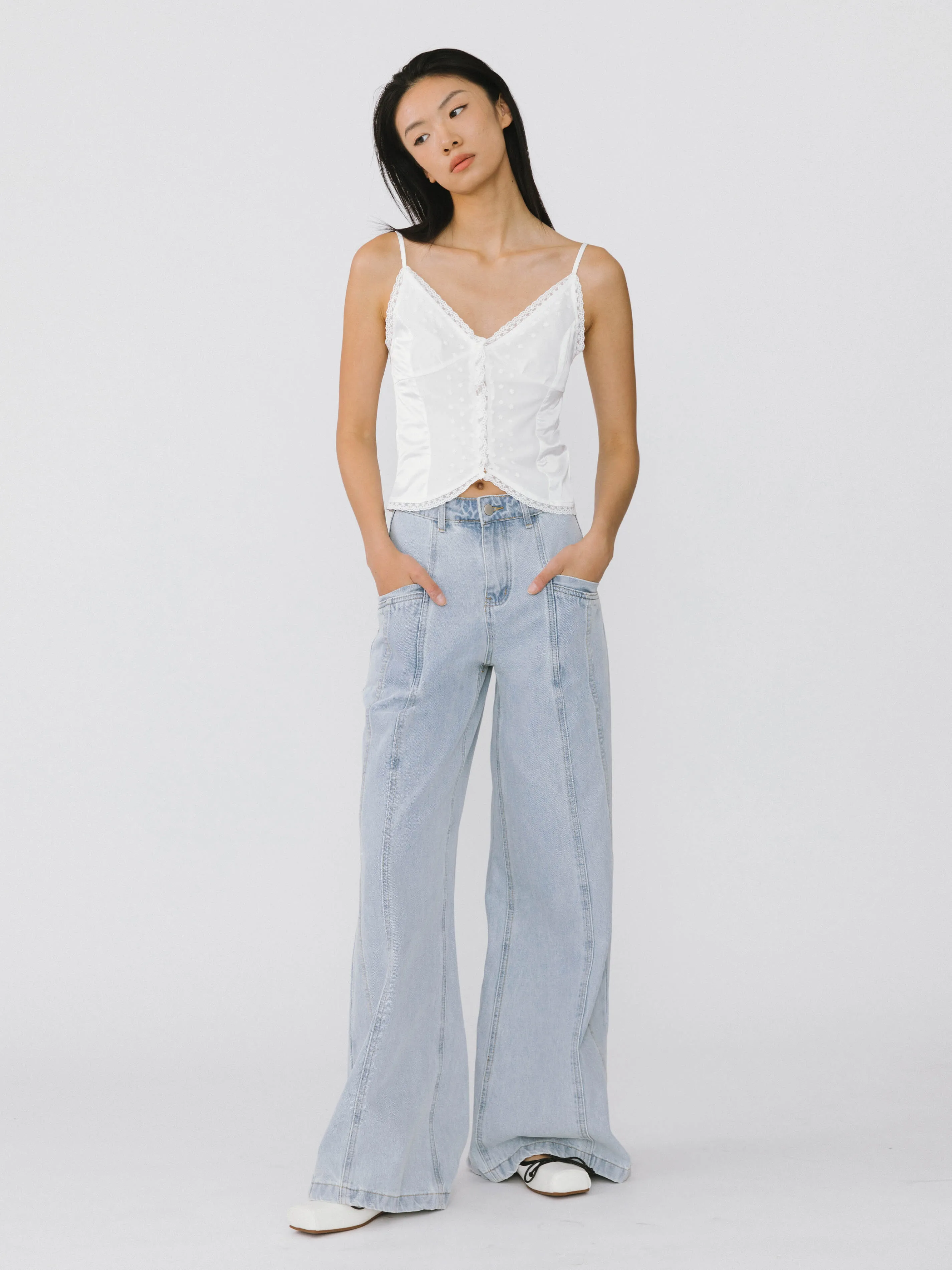 Front Stitch Wide Leg Jeans