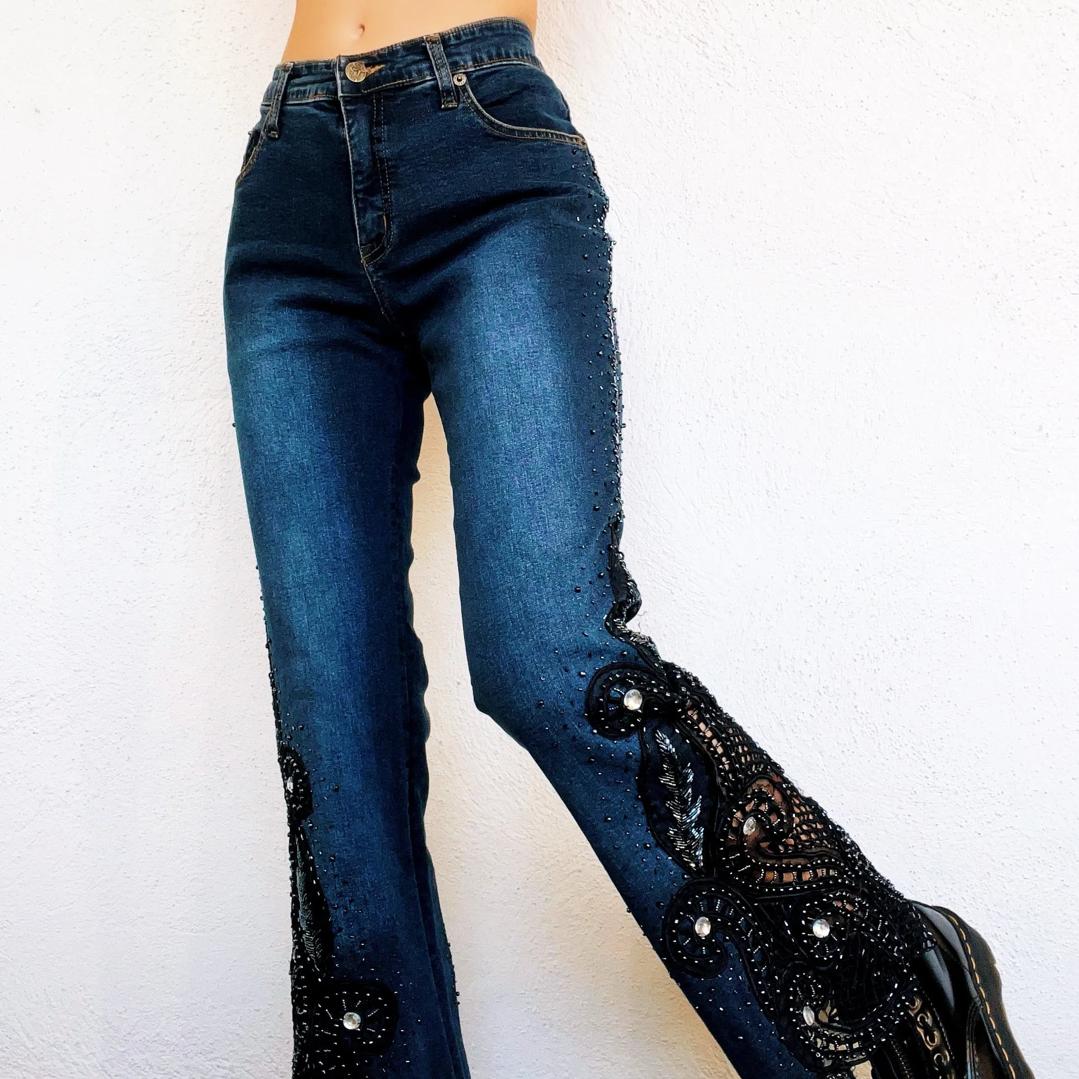 Funky Beaded Flare Jeans