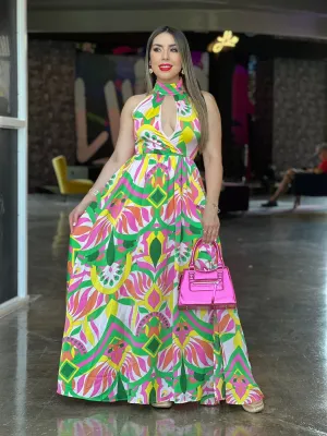 Geographic Print Maxi Dress