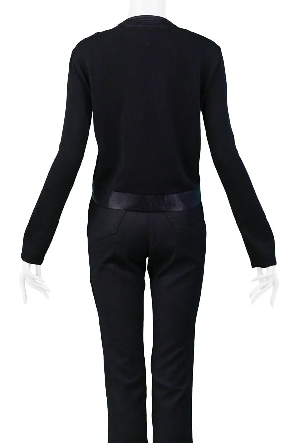 GIANFRANCO FERRE BLACK FUR TEXTURED TWIN SET WITH PANTS