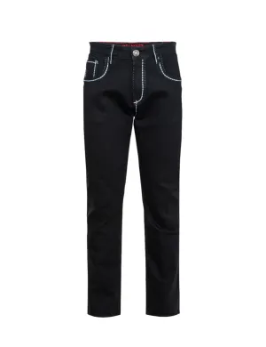 Giannii Jet Black Men's Slim-Fit Jeans with White Stitches