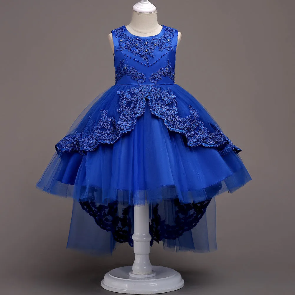Girls Swallowtail Embroidered Blue Dress, Size 3-14yrs