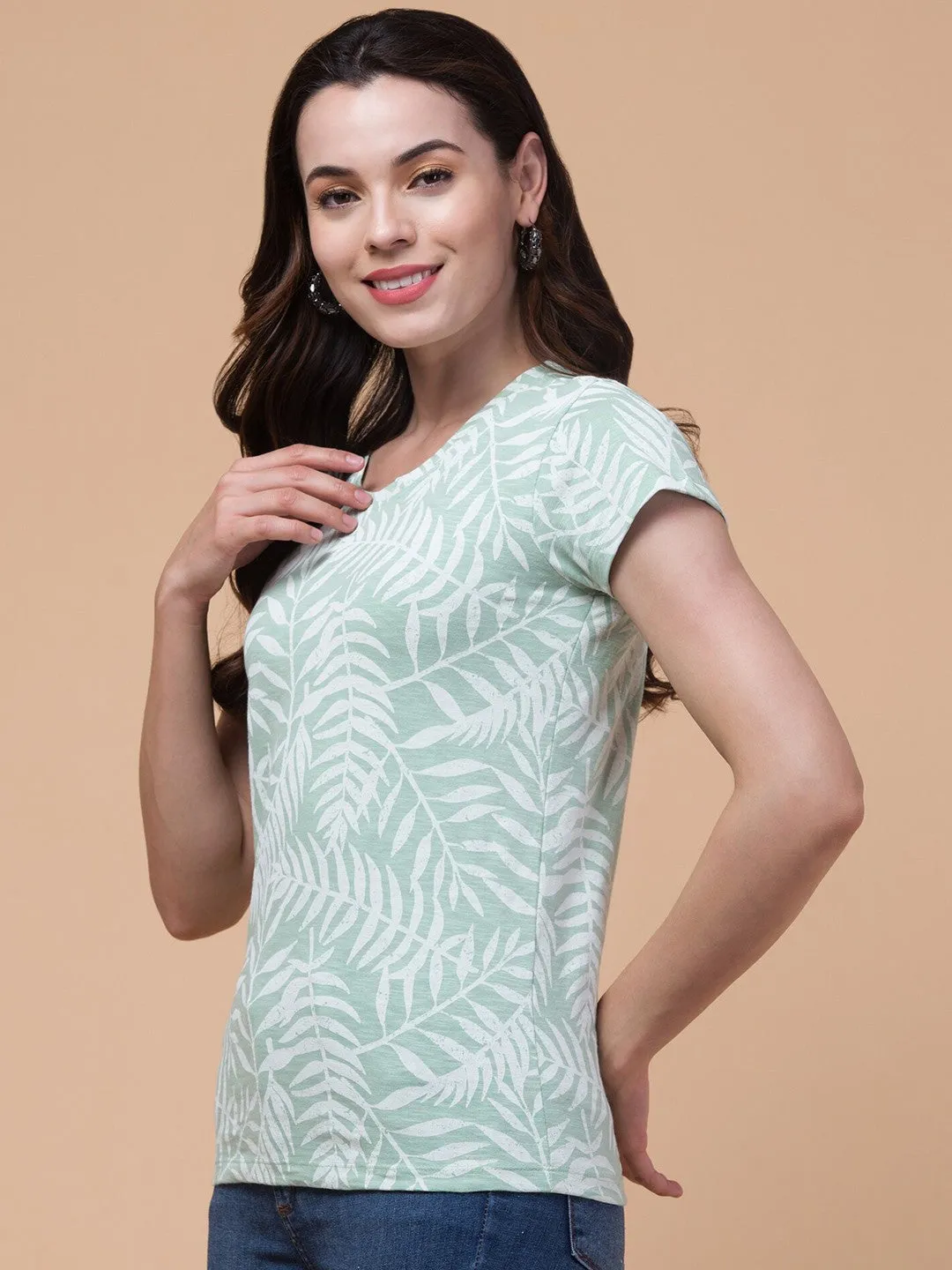 Green Printed Relaxed Fit T-shirt