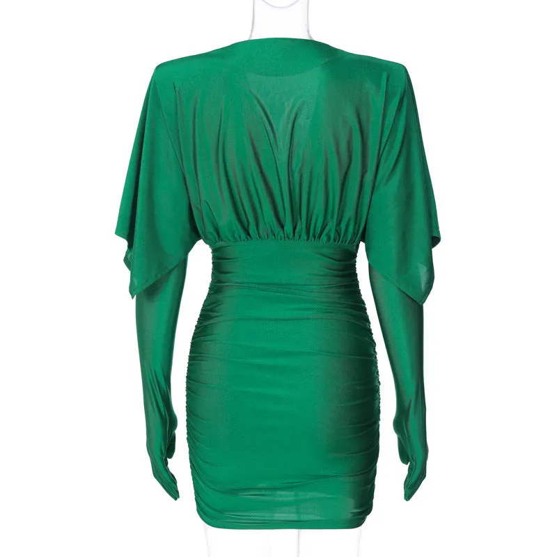 Hannah Deep V Neck Long Sleeve Mini Dress
