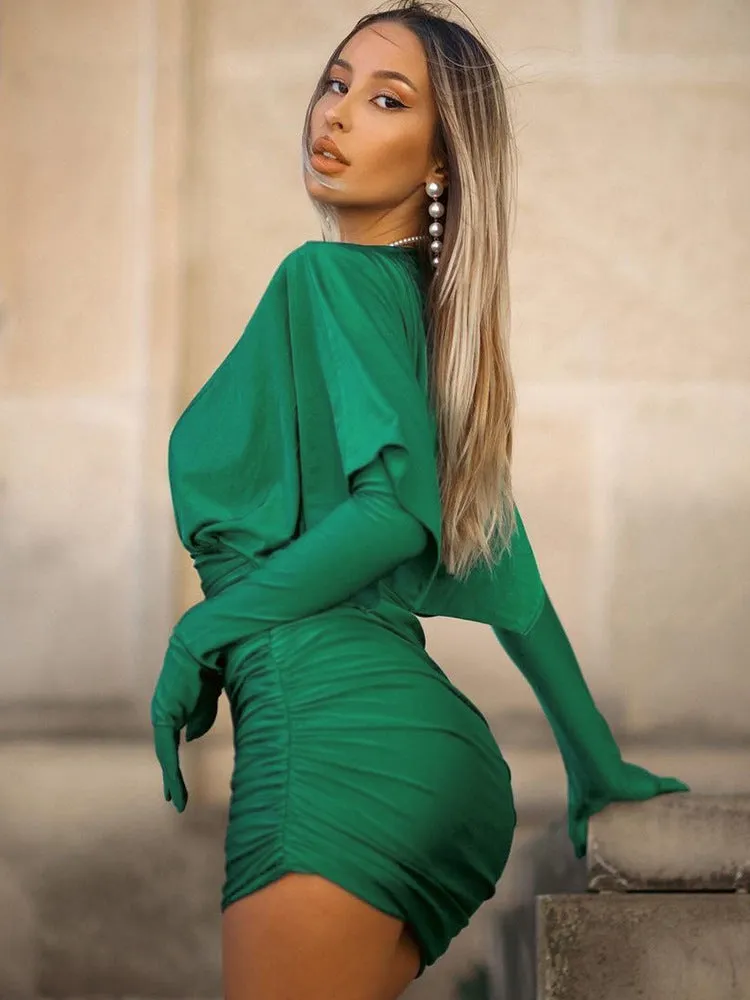 Hannah Deep V Neck Long Sleeve Mini Dress