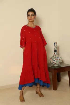 High-low layered Dress- Red