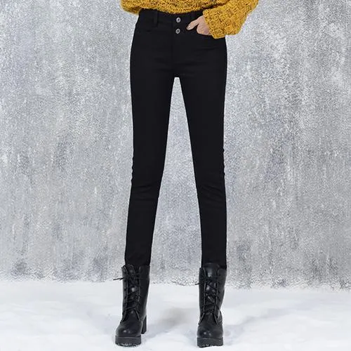 High Waist White Jeans Female 2017 Winter Velvet Pants Thick Warm Stretch Jean Slim Femme Skinny Winter Pencil Pants For Women