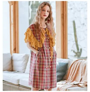 JAM PRINCESS RUFFLE COLLAR CHECK SMOCK DRESS IN RED