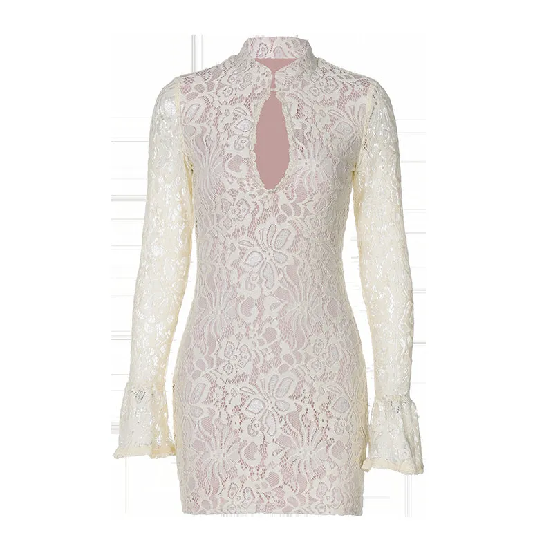 Judith Lace Hollow Out Long Sleeve Sexy Mini Dress