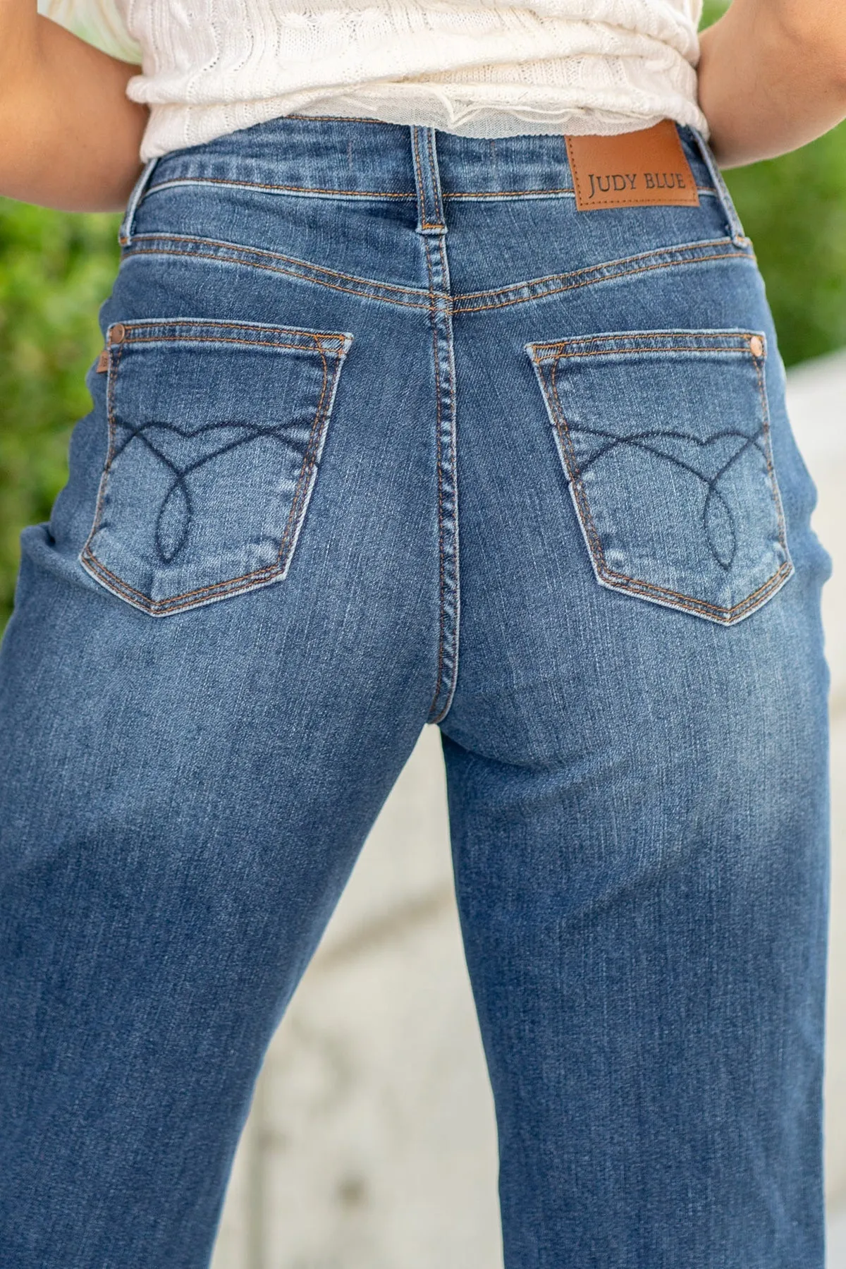Judy Blue Wide Crop High Waist Embroidered Pocket Jeans