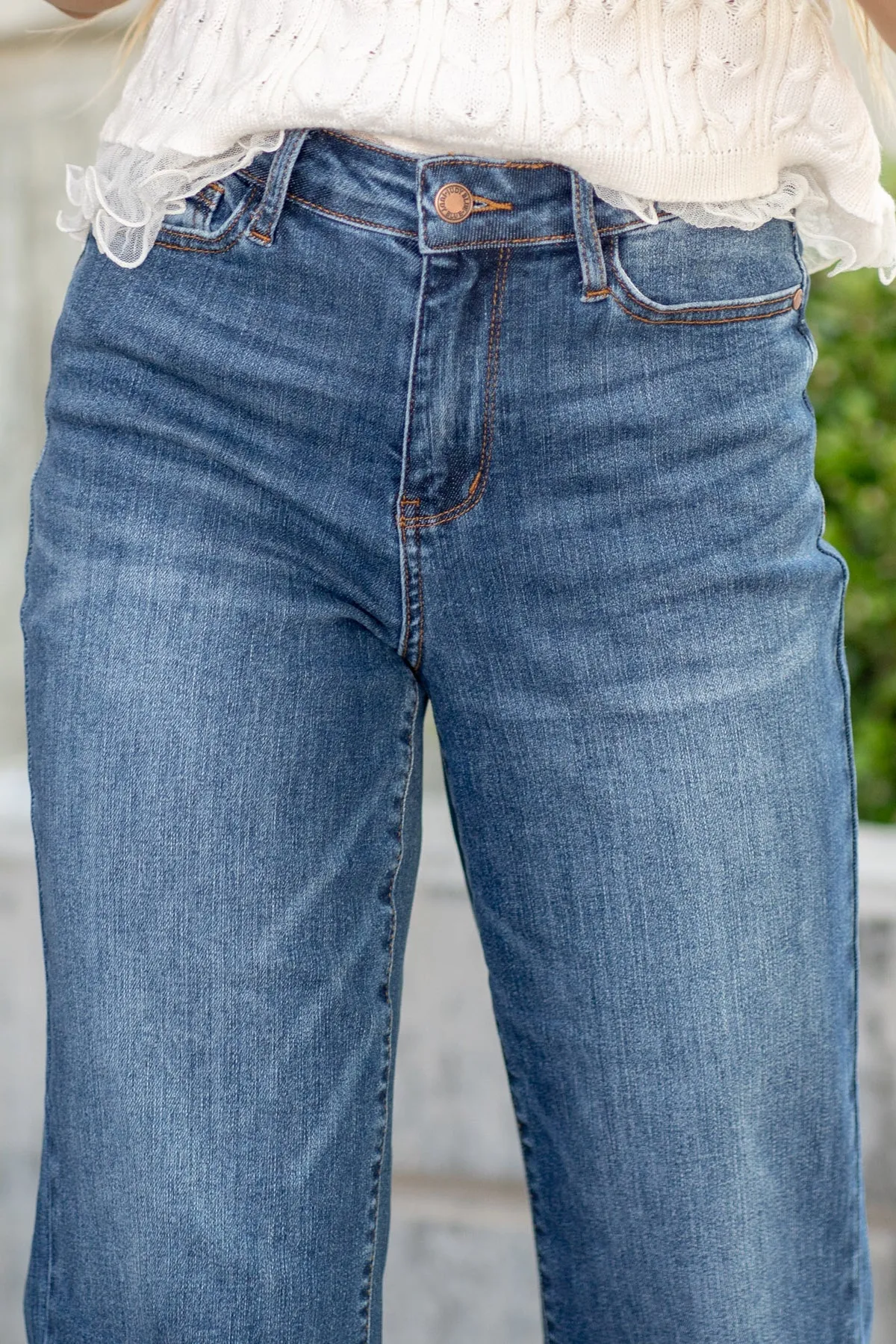 Judy Blue Wide Crop High Waist Embroidered Pocket Jeans