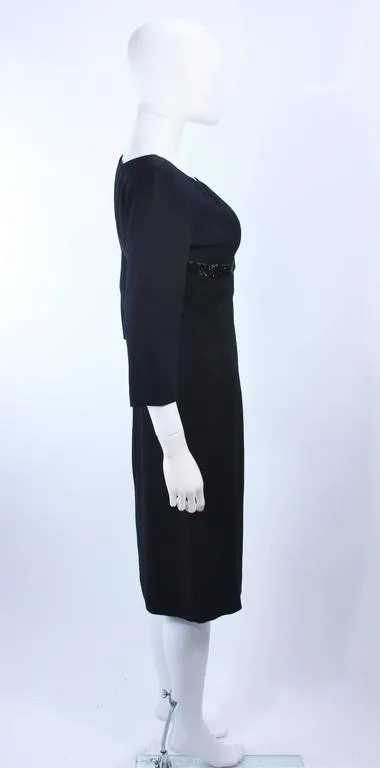 KAT DAUZIG Black Silk Crepe Cocktail Dress Beaded Size 2-4