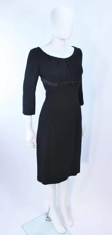 KAT DAUZIG Black Silk Crepe Cocktail Dress Beaded Size 2-4
