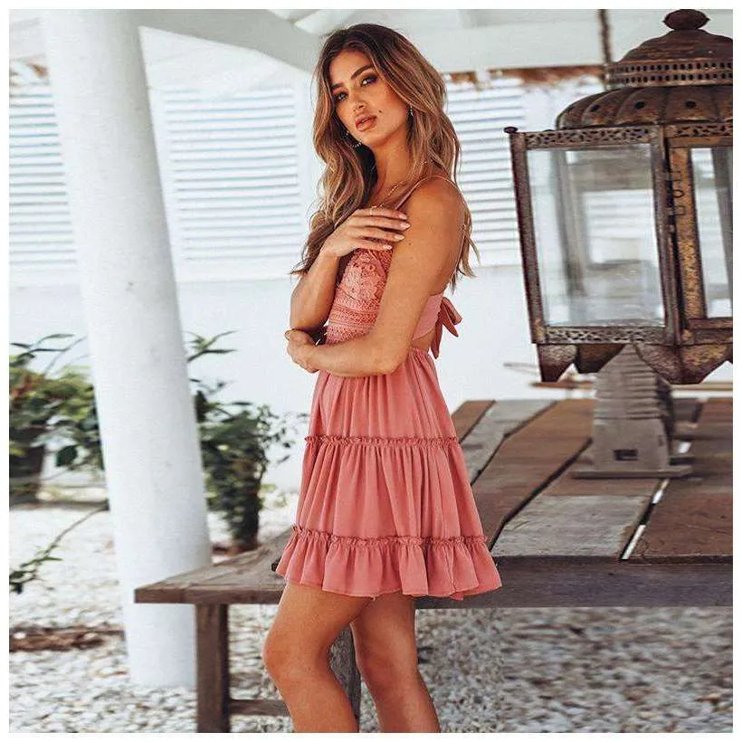 Knot Back Lace Front Mini Dress