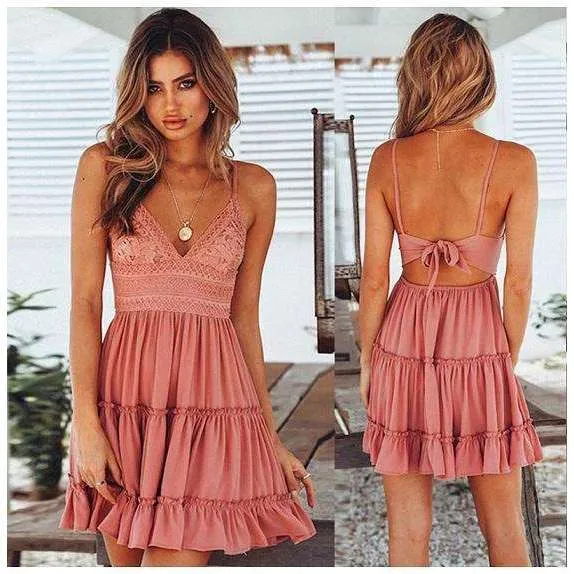 Knot Back Lace Front Mini Dress