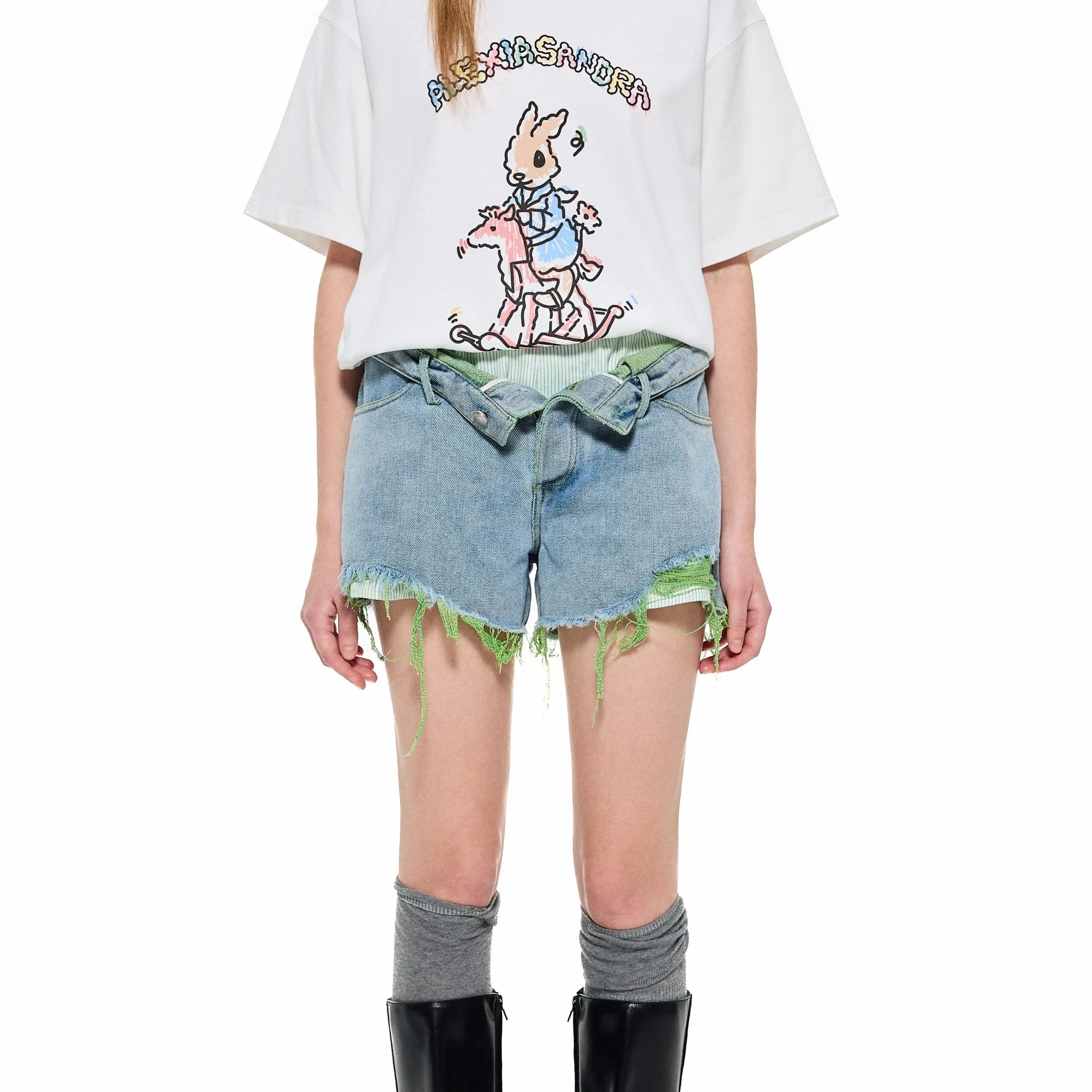 Layered Waist Denim Shorts in Blue