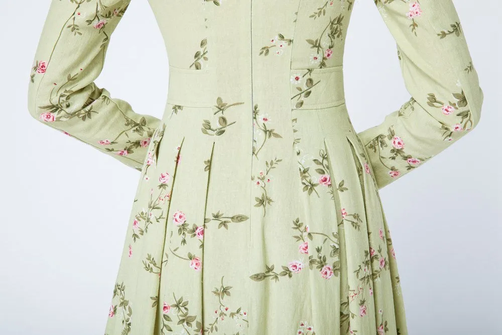 long sleeves floral romantic linen dress 1737