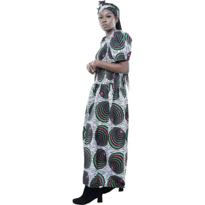 Long Smocked Maxi Dress - One Size Fits M - 3XL