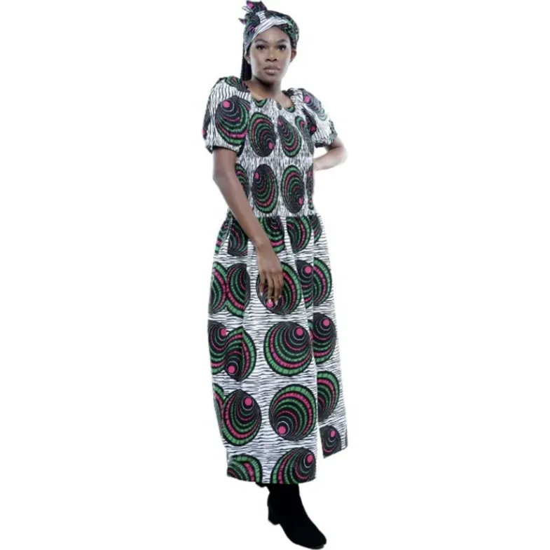 Long Smocked Maxi Dress - One Size Fits M - 3XL