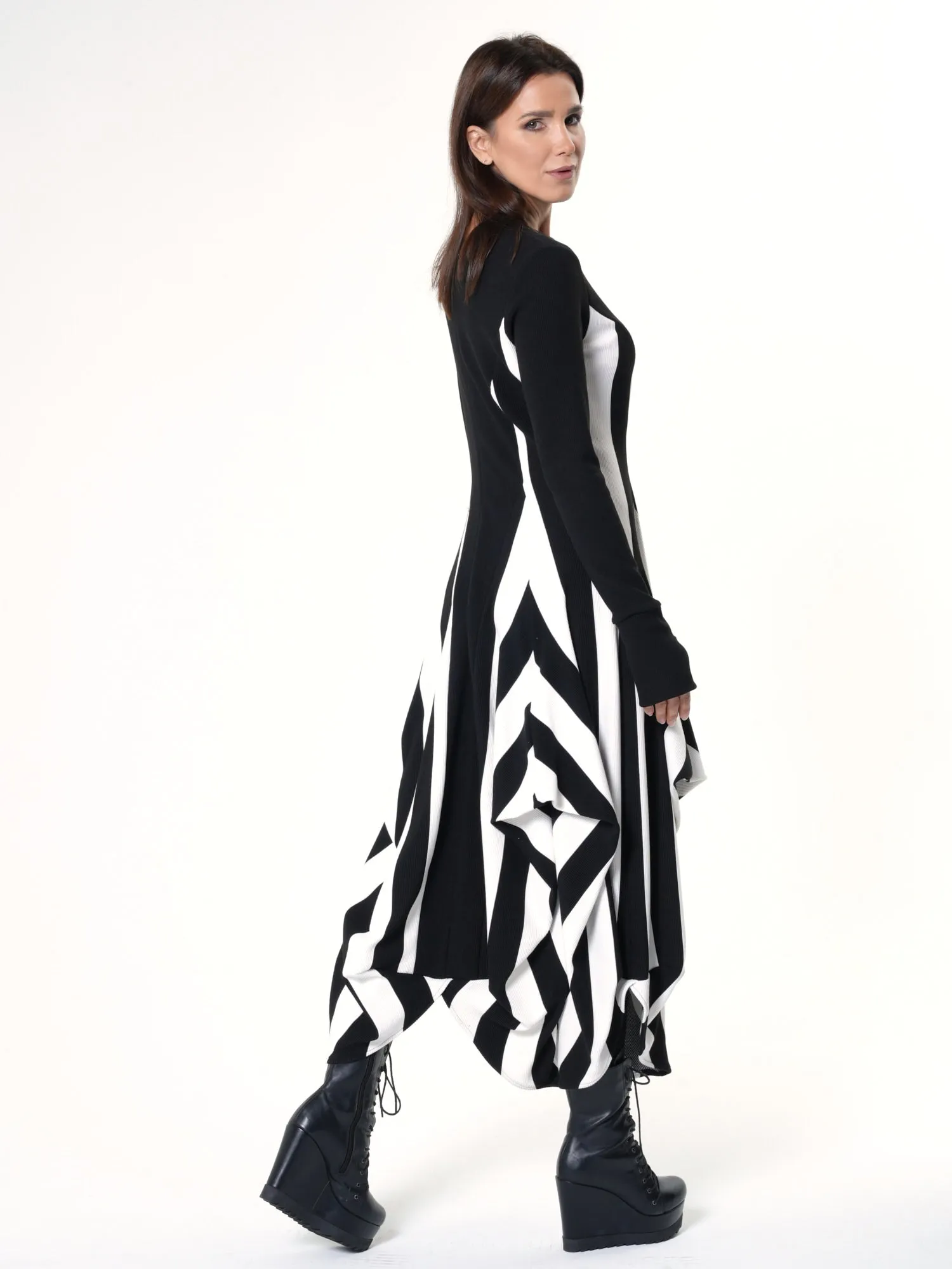 Long Striped Dress In Black and White