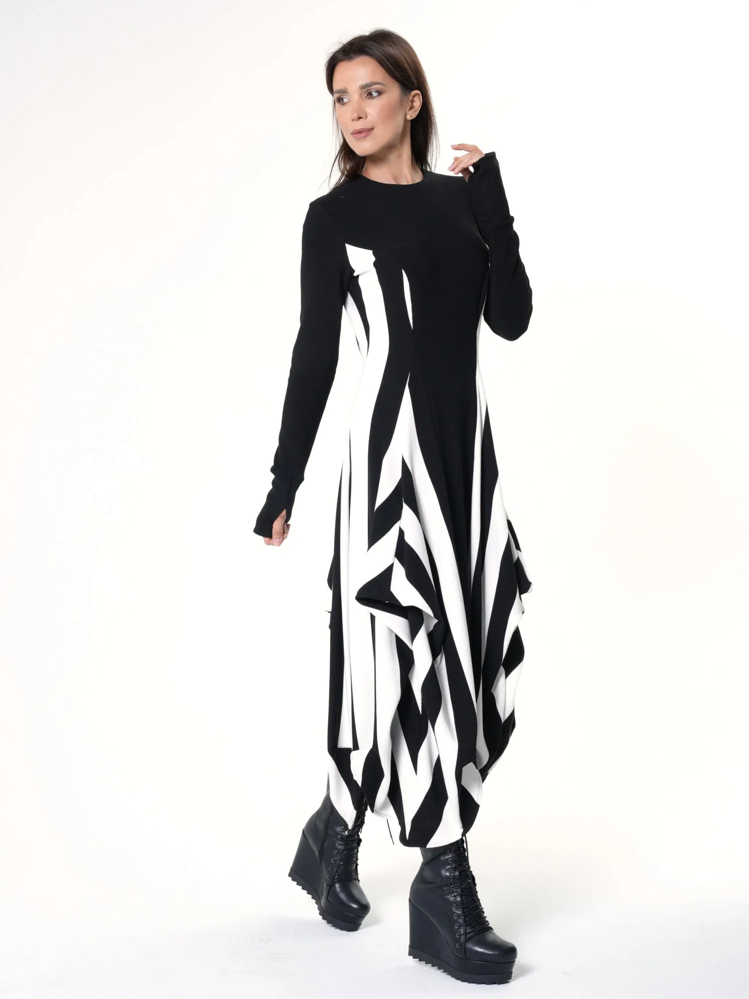 Long Striped Dress In Black and White