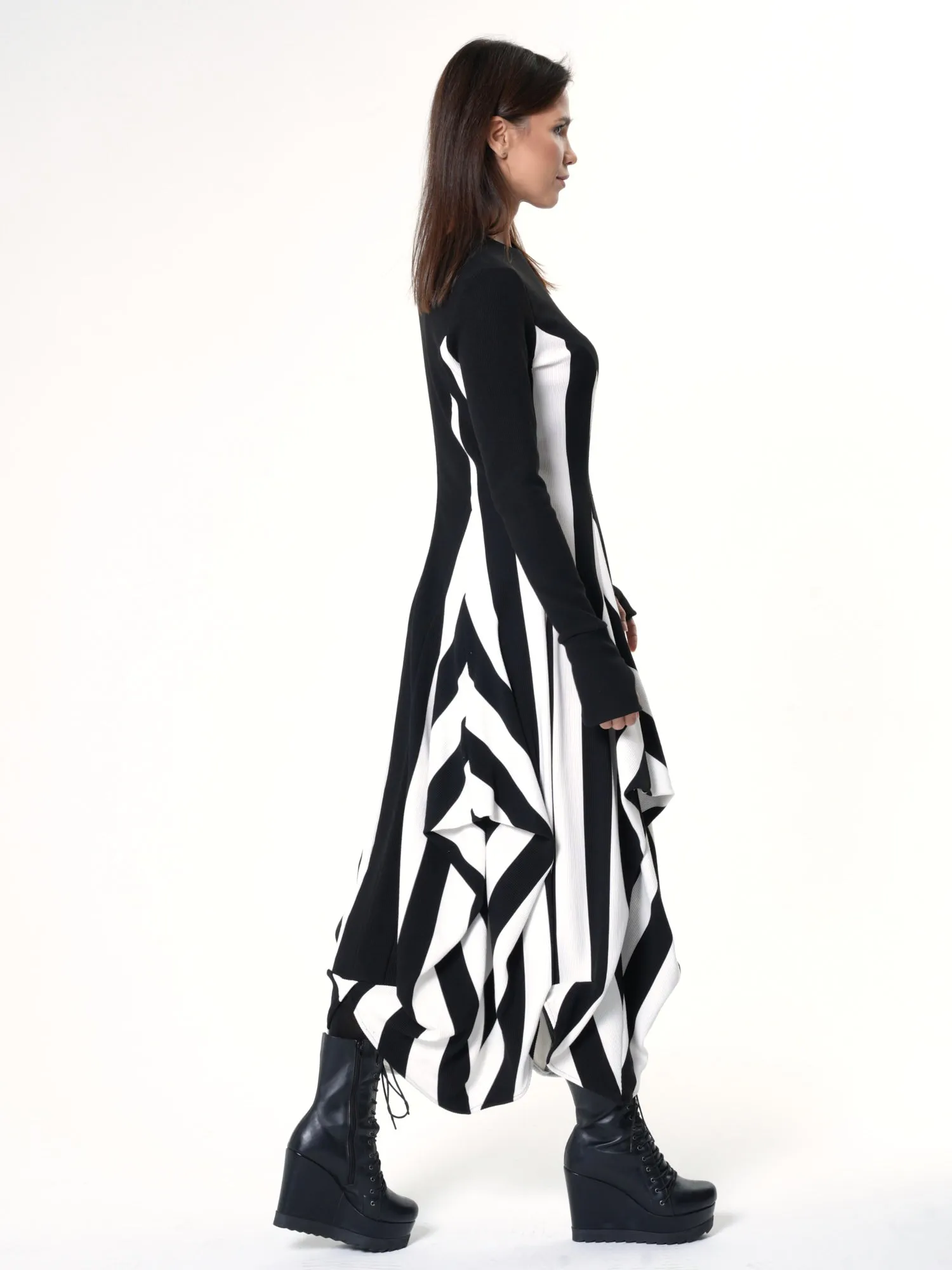 Long Striped Dress In Black and White