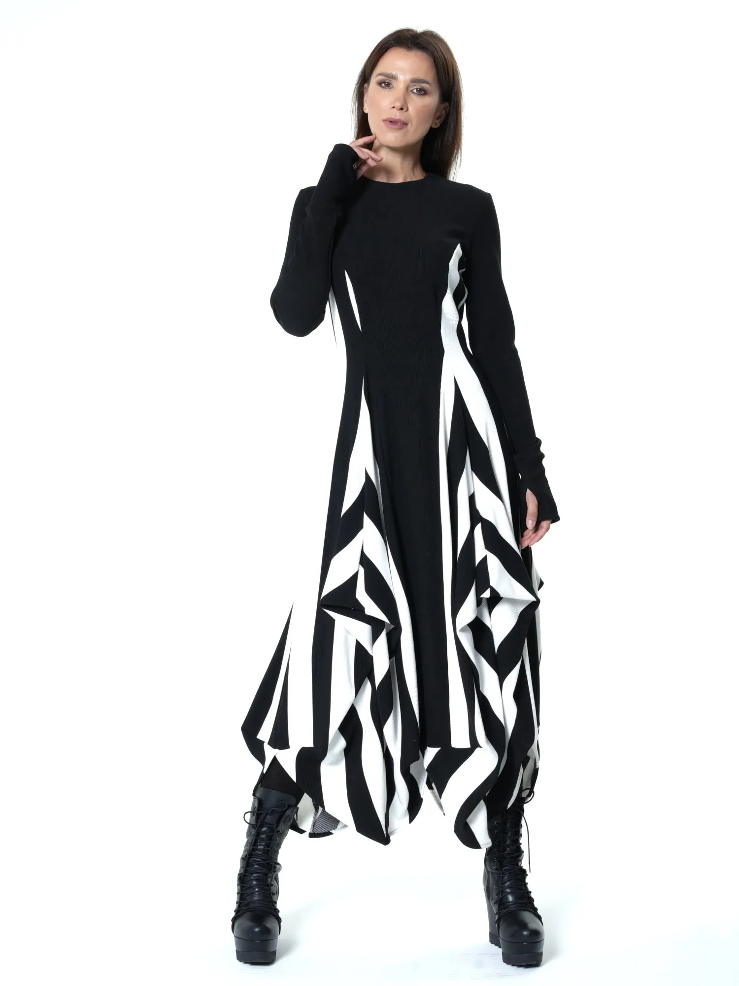 Long Striped Dress In Black and White