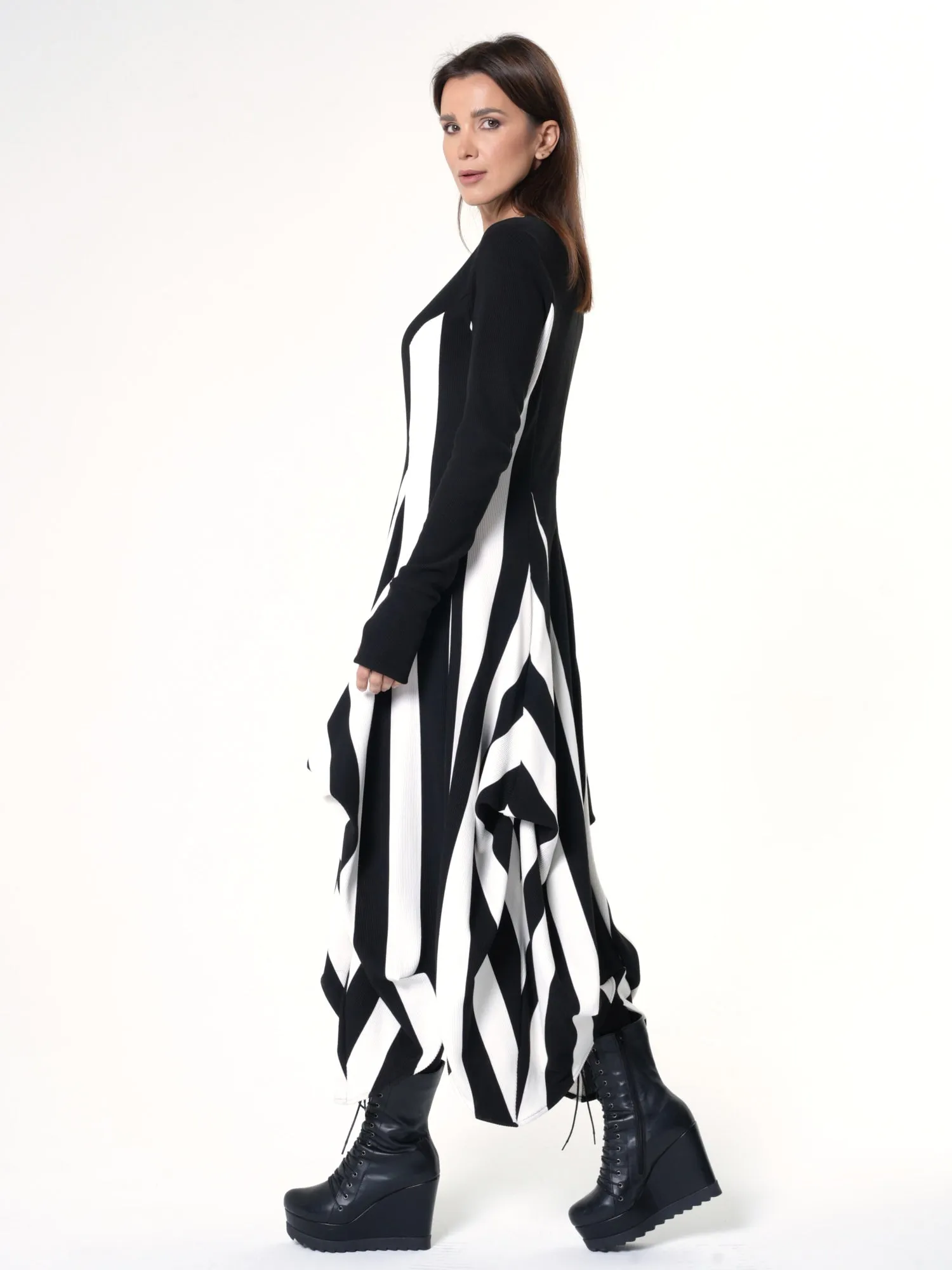 Long Striped Dress In Black and White