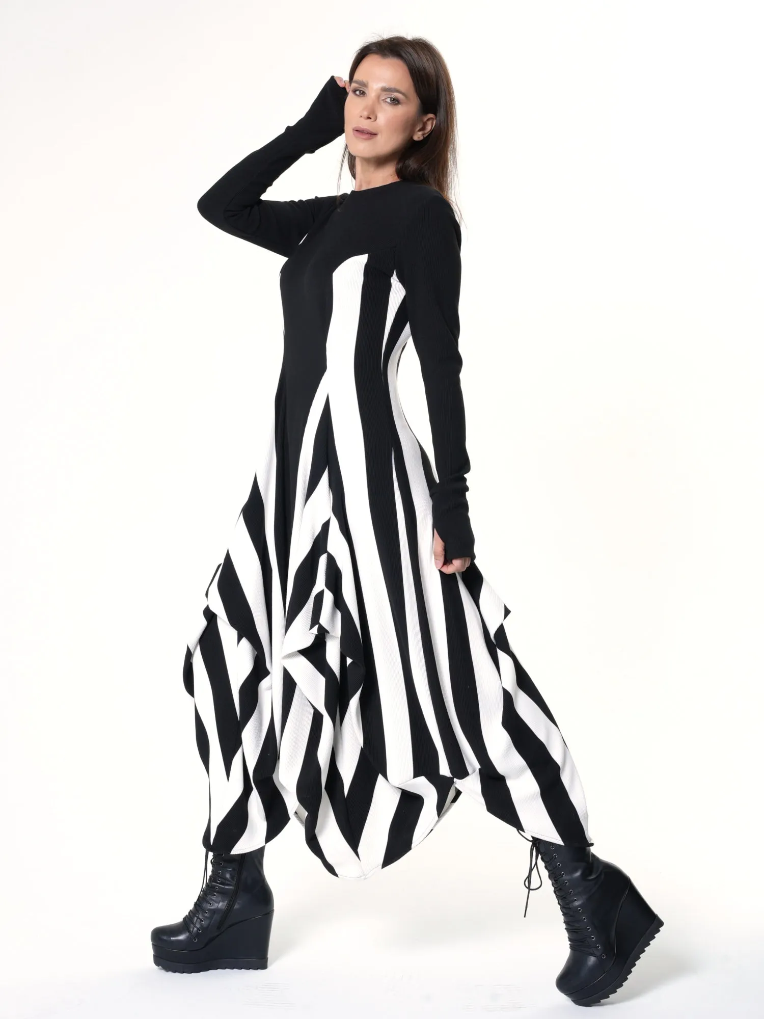 Long Striped Dress In Black and White