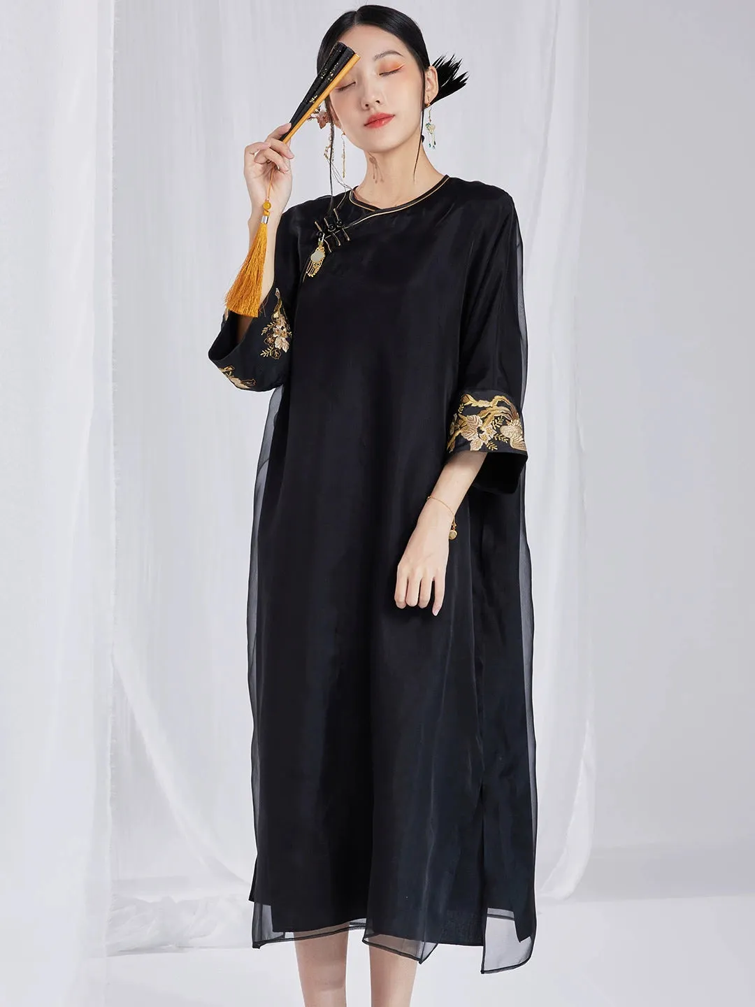 Loose Cheongsam Silk New Chinese Style Dress, Empress