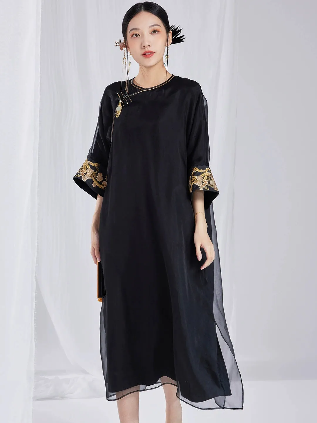 Loose Cheongsam Silk New Chinese Style Dress, Empress