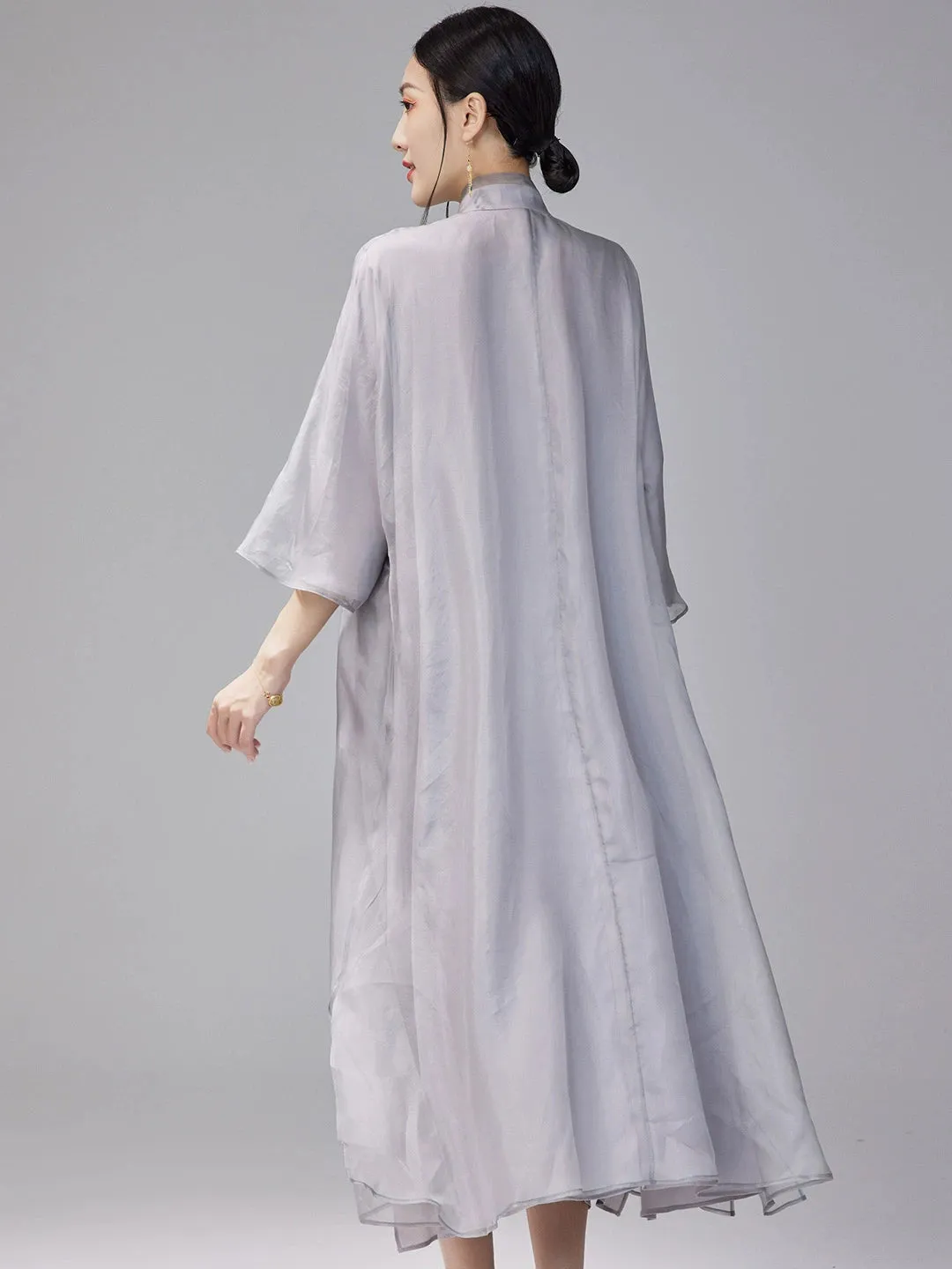 Loose Cheongsam Silk New Chinese Style Dress, White Phoenix