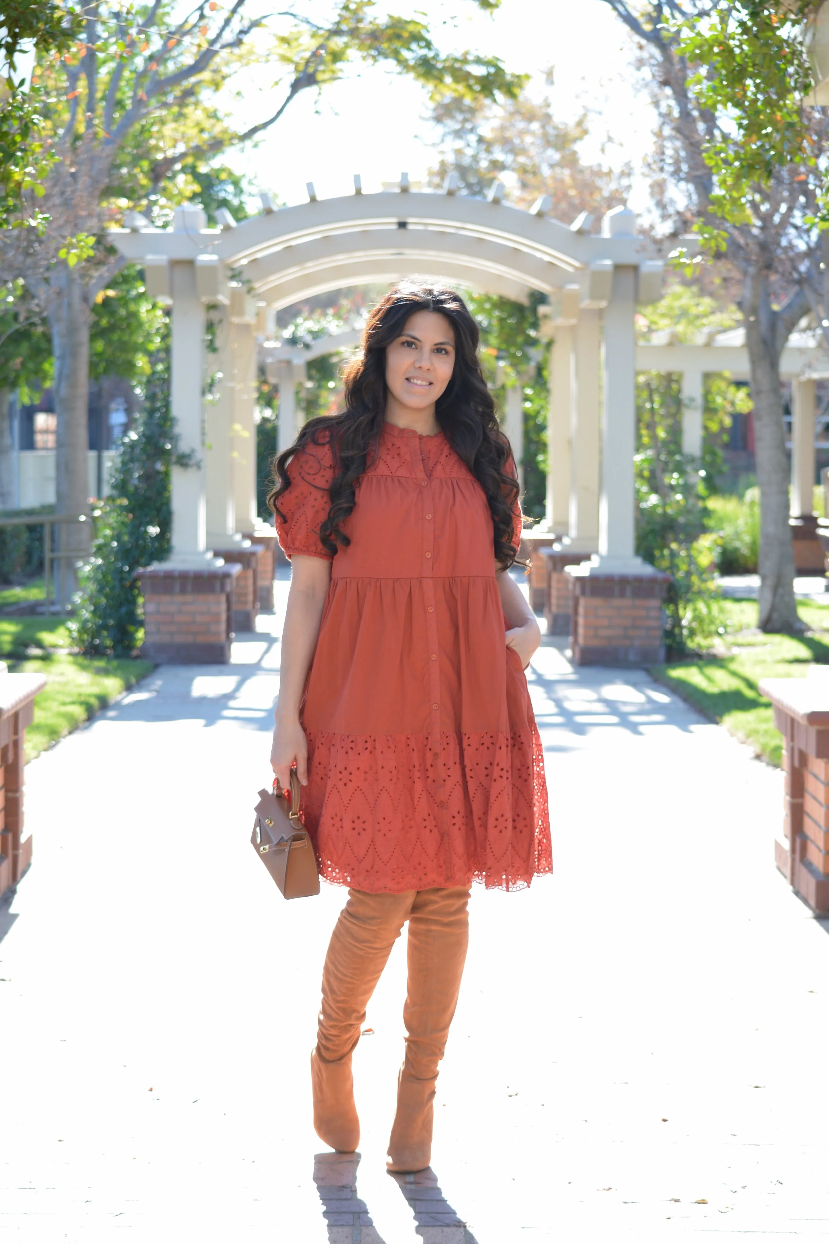Luna Rust Cotton Eyelet Dress